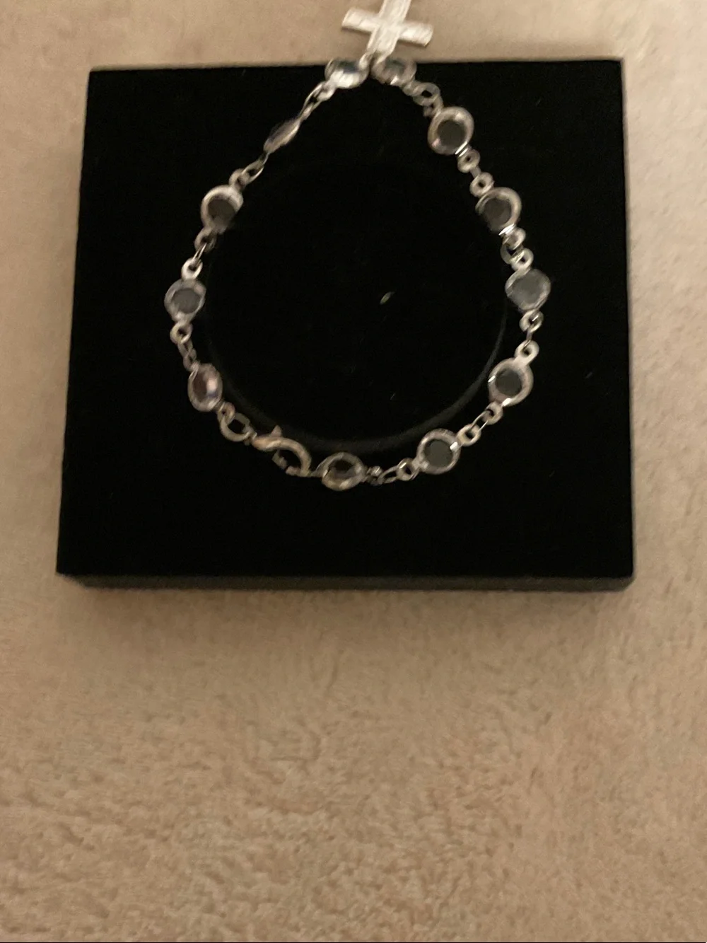Silver Cross Charm Bracelet with Gray Gem Accents - Women Jewelry